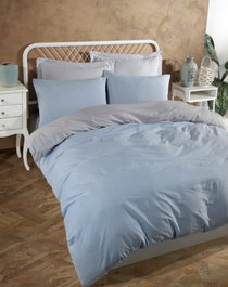 L'essentiel linge de maison Juego de funda de edredón doble - Azul claro y gris